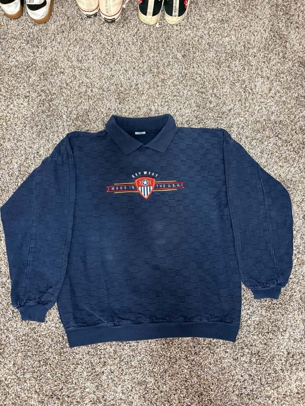 Vintage 90s Key West Navy Blue Collared Embroidered Sweatshirt
